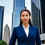 **

"A professional businesswoman in a modest, dark blue business suit, standing confidently in front of a skyscraper in a bustling city center, fully clothed, appropriate attire, safe for work, perfect anatomy, correct proportions, professional photograph, high quality, realistic lighting."

**