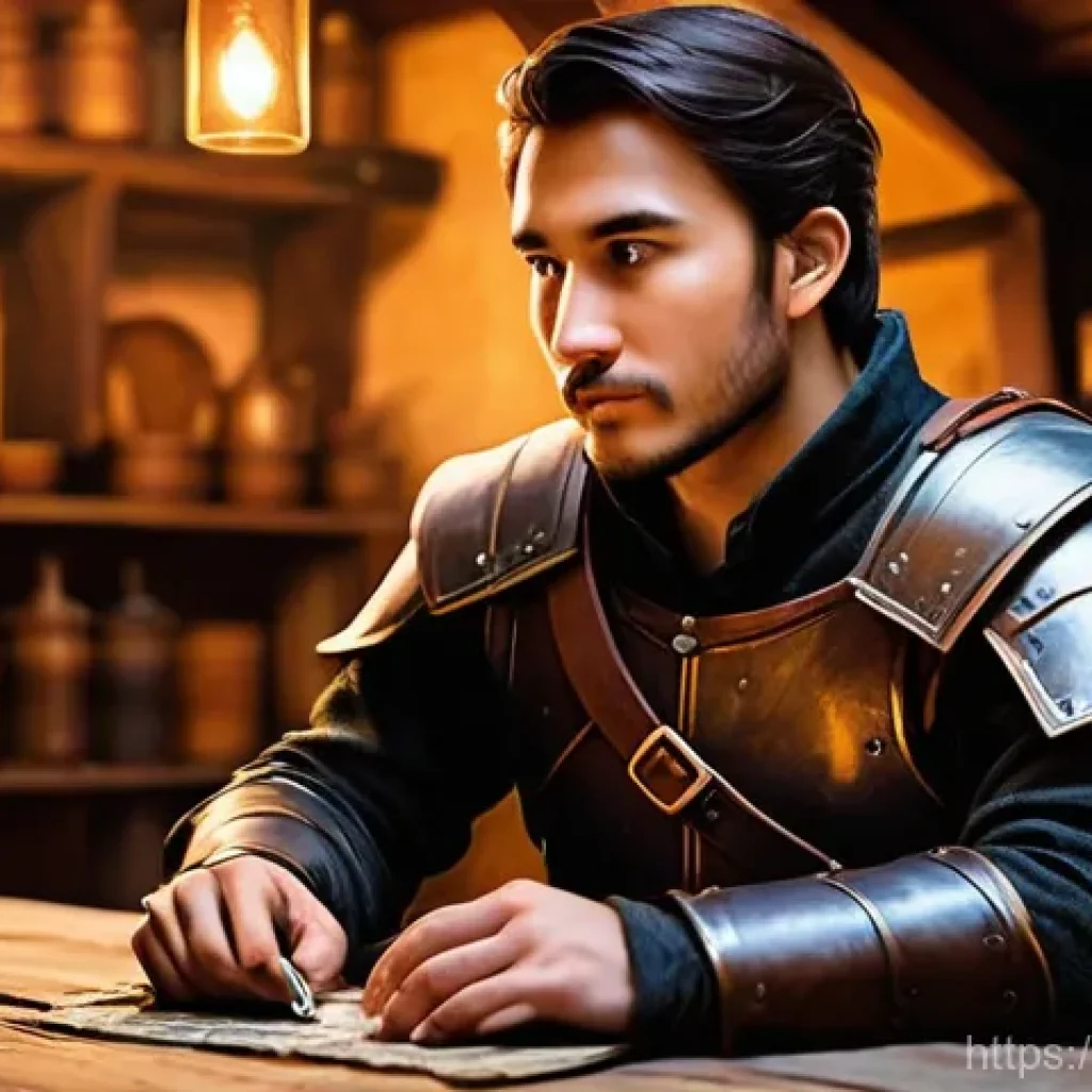 리니지 신규 직업 레벨링 팁 - **Prompt: "A focused young male adventurer, clad in basic leather armor and holding a simple sword, ...