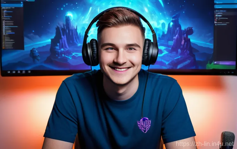 리니지 실시간 스트리밍 활용 - **Prompt:** A dynamic, high-angle shot of a male streamer in his late 20s, with a warm and engaging ...