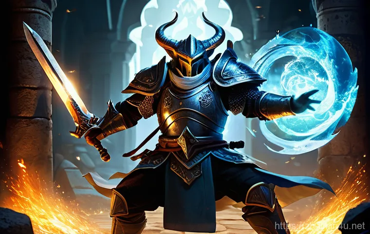 리니지 단체 사냥 전략 - **A dynamic combat scene featuring the "Iron Triangle" team in a classic fantasy dungeon.** A heavil...