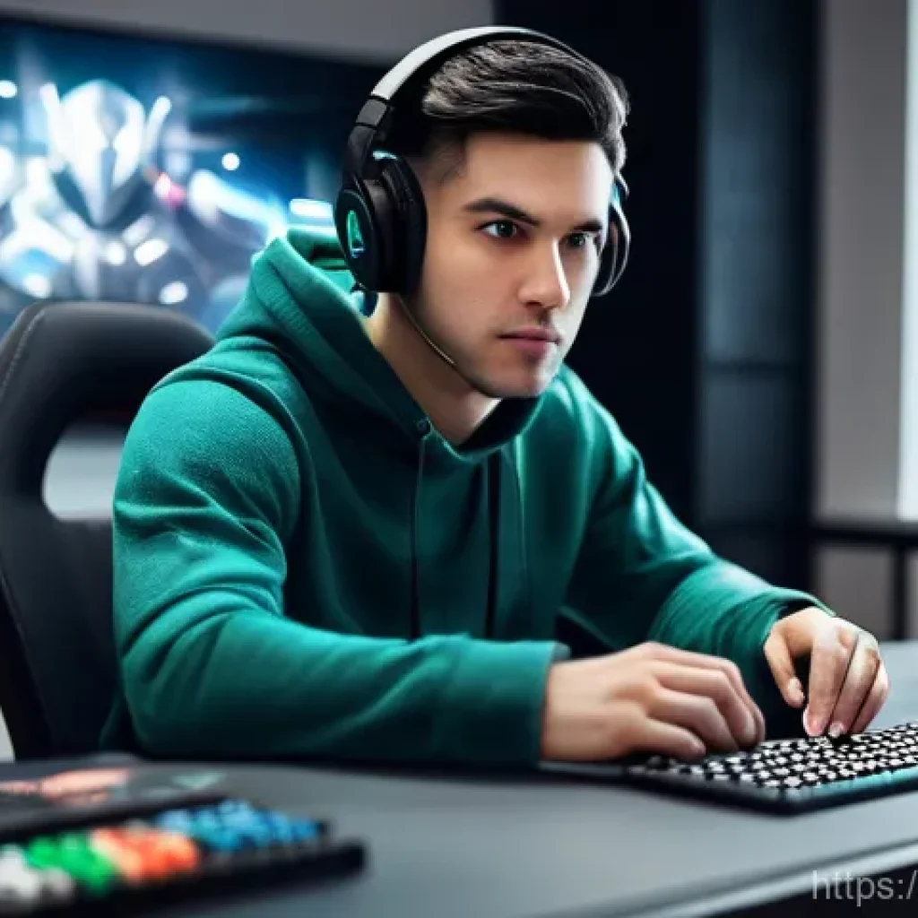 리니지 패키지 상품 분석 - **Prompt:** A focused male gamer, around 28 years old, with short, neat dark hair and wearing a comf...