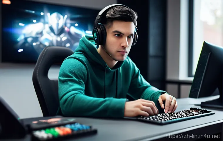 리니지 패키지 상품 분석 - **Prompt:** A focused male gamer, around 28 years old, with short, neat dark hair and wearing a comf...