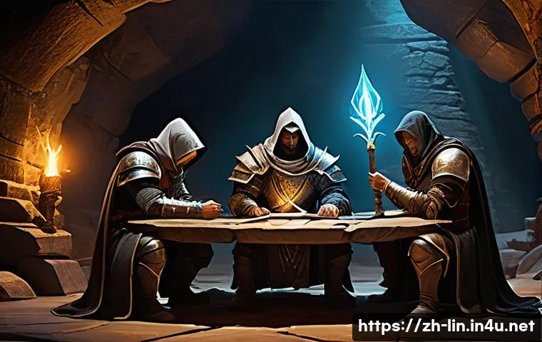 리니지 희귀 보스 공략법 - **Prompt 1: "Strategic Team Huddle Before the Raid"**
    A diverse group of five fantasy adventurer...