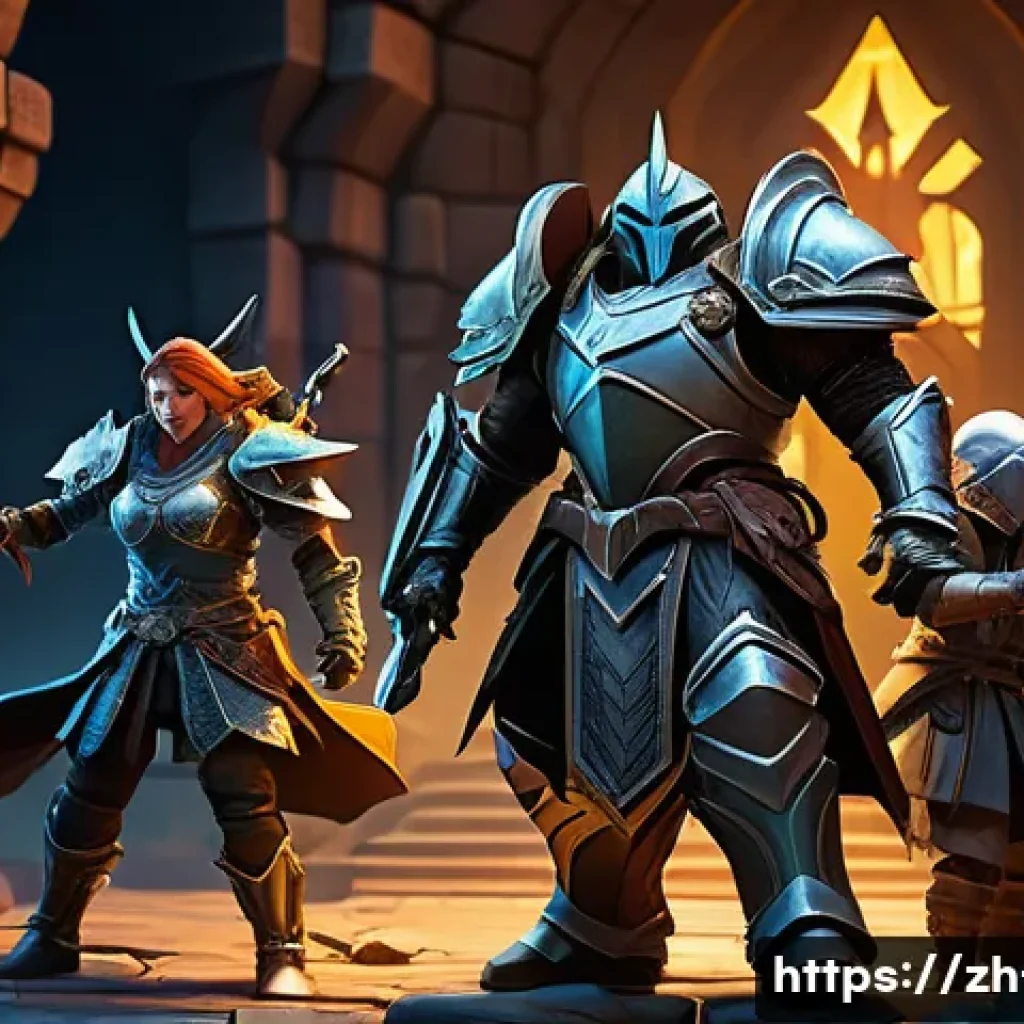 리니지 신규 콘텐츠 분석 - A dynamic fantasy game scene showcasing a diverse group of four players in detailed armor, collabora...