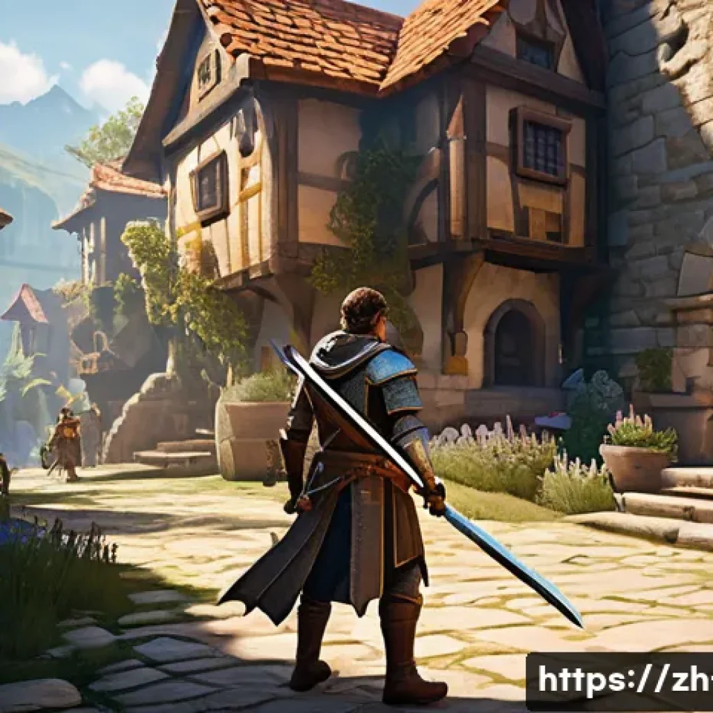 리니지 신규 플레이어 지원 정책 - A detailed fantasy game new player tutorial scene showing a young adventurer character wearing light...