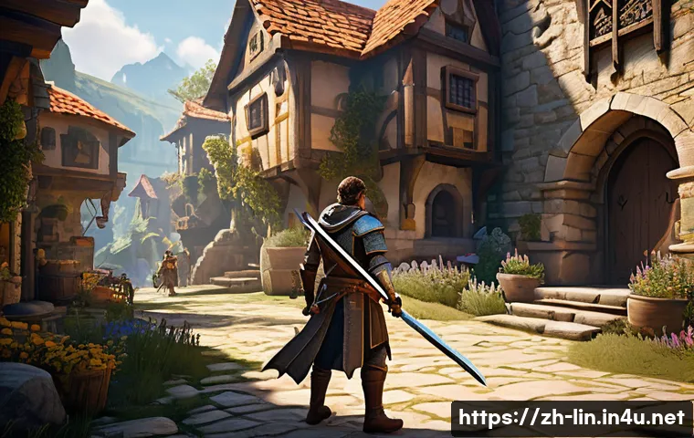 리니지 신규 플레이어 지원 정책 - A detailed fantasy game new player tutorial scene showing a young adventurer character wearing light...
