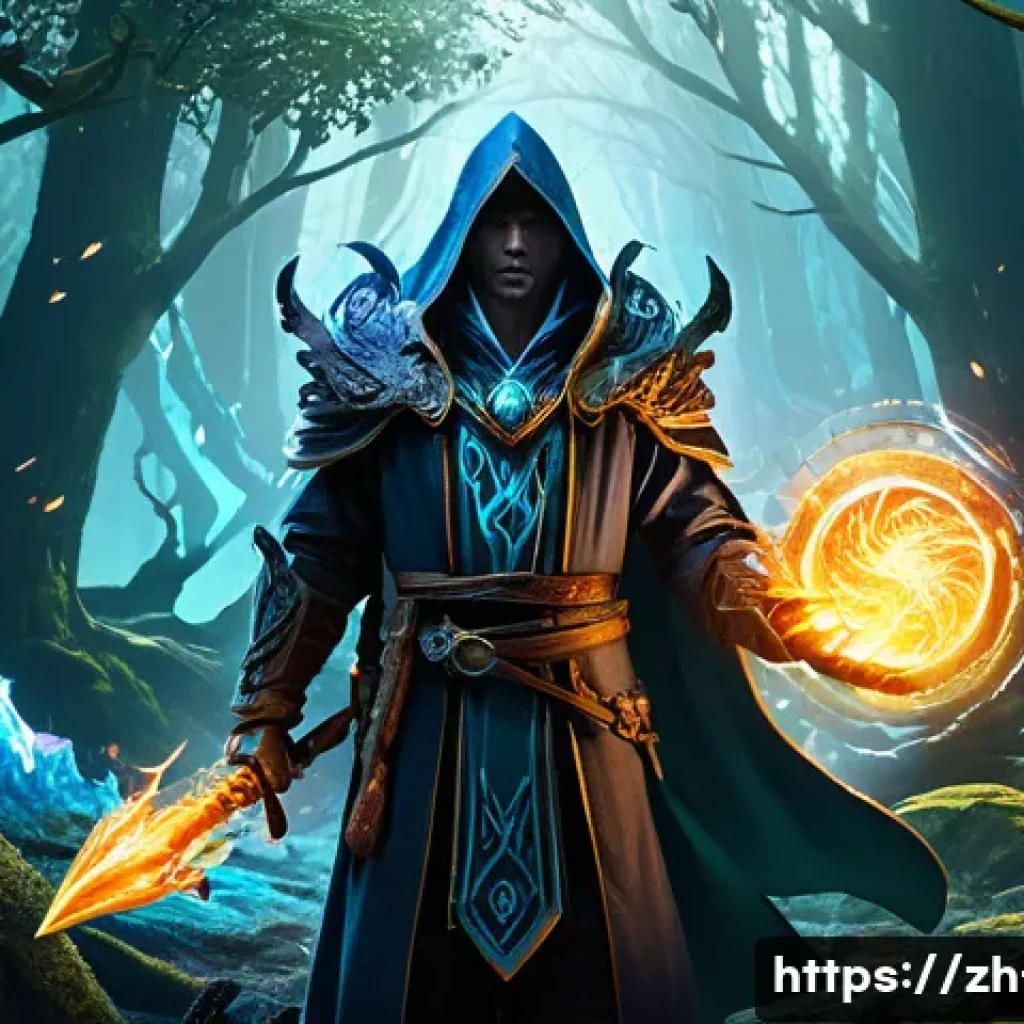 리니지 유명 플레이어 인터뷰 - A dynamic fantasy RPG scene depicting a mage character in detailed, ornate robes casting powerful fi...