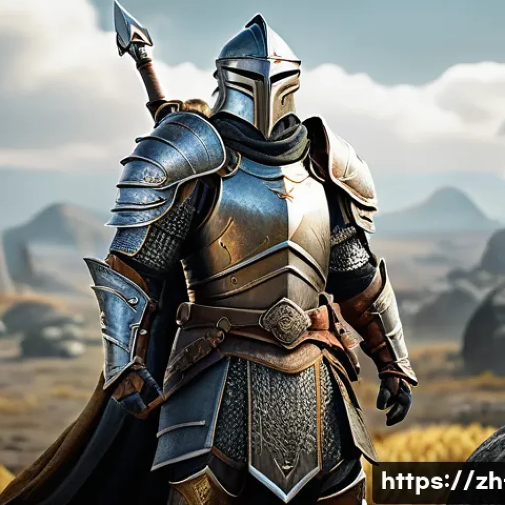 리니지 클래식 서버 생존법 - A detailed fantasy warrior character standing confidently on a rugged battlefield, wearing intricate...