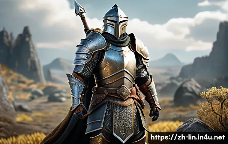 리니지 클래식 서버 생존법 - A detailed fantasy warrior character standing confidently on a rugged battlefield, wearing intricate...