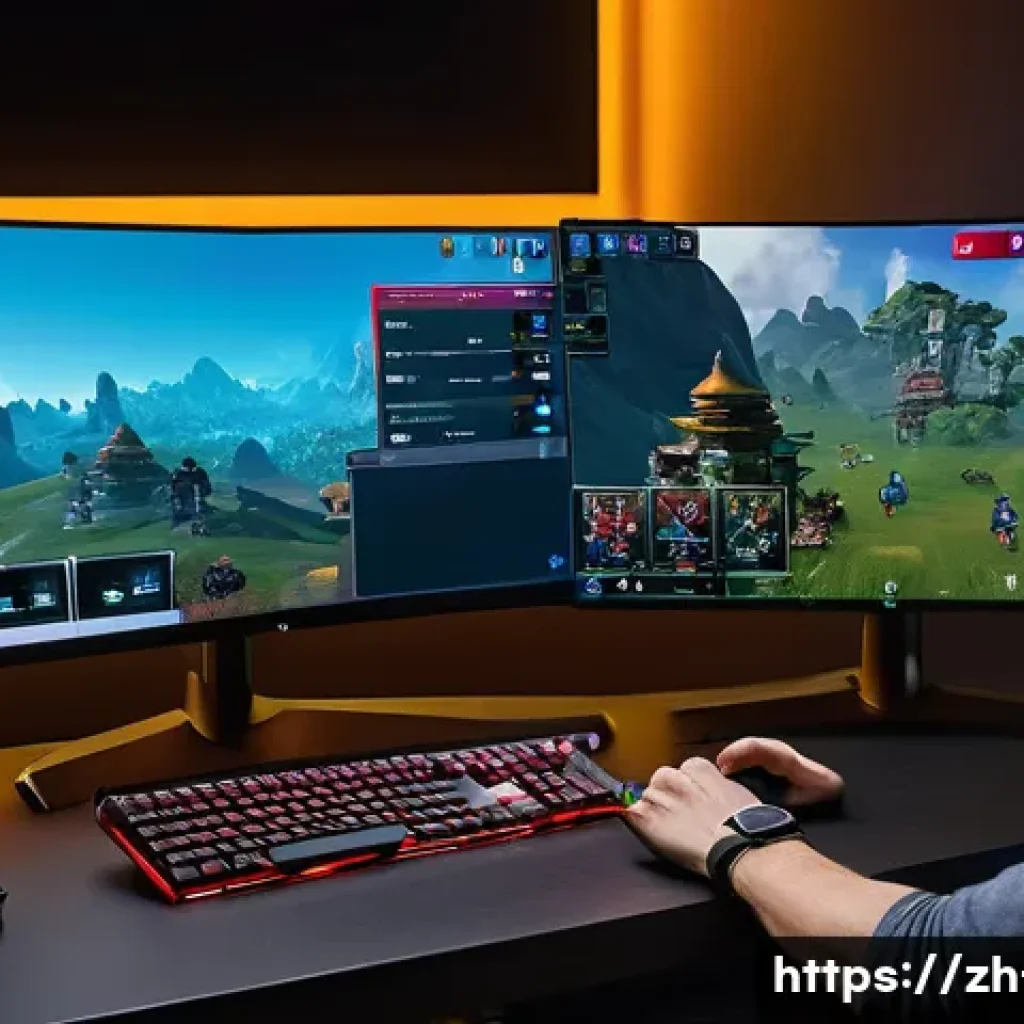 리니지 모바일과 PC 차이 - A detailed split-screen comparison image showcasing a player using a mobile device and a PC simultan...
