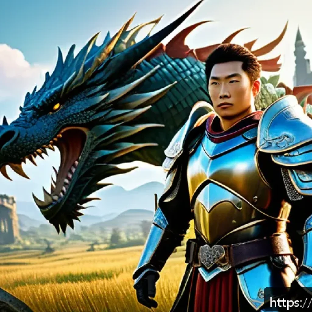 리니지 계정 가치 평가 - A detailed fantasy warrior character standing proudly in a lush medieval battlefield, wearing intric...