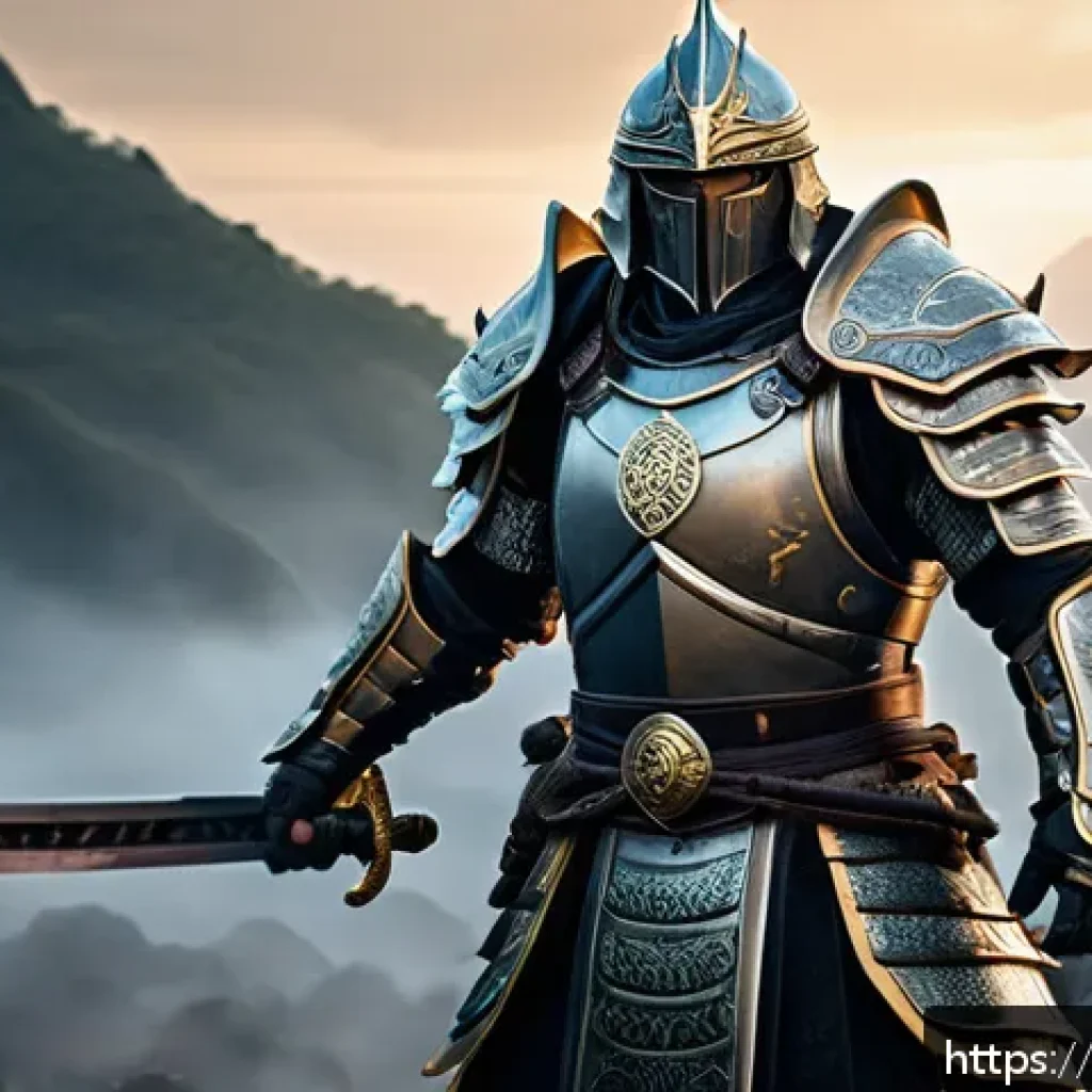 리니지 고급 장비 세팅 - A detailed fantasy warrior character wearing a full set of intricately designed armor emphasizing ph...