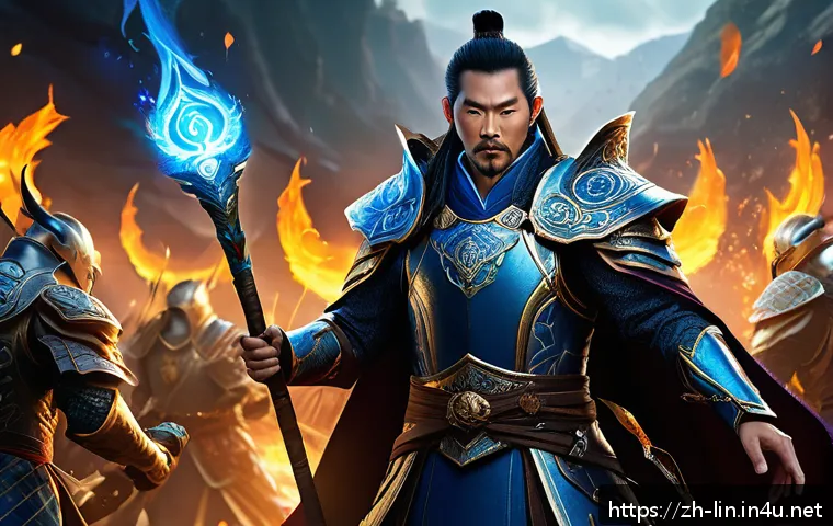 리니지 버프 유지 시간 최적화 - A dynamic fantasy battle scene featuring a male mage in detailed enchanted robes casting a powerful ...