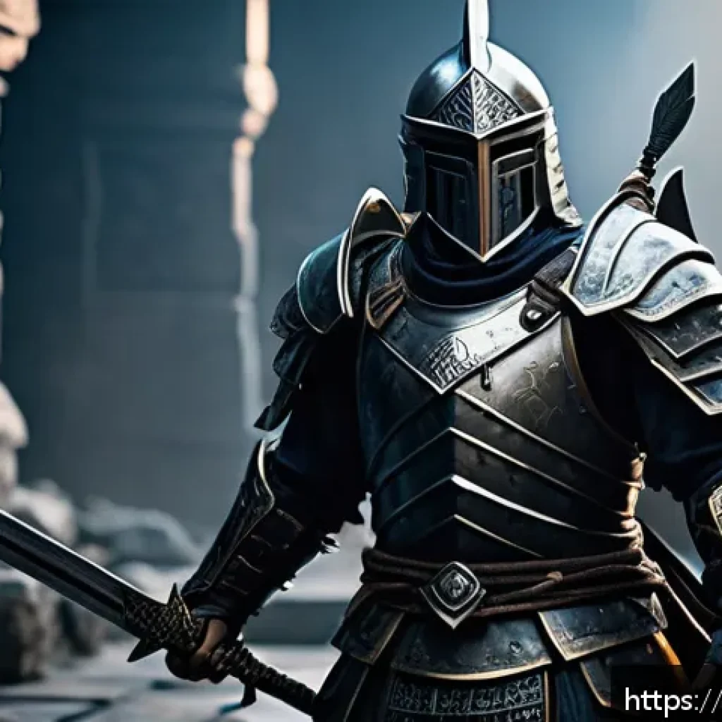 리니지 PvE 유저 추천 클래스 - A powerful and heavily armored warrior standing firmly on a rugged battlefield, wielding a massive s...