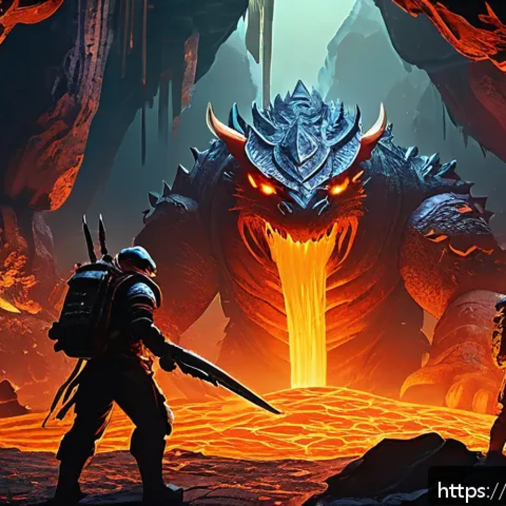 리니지 희귀템 드랍 정보 - A vivid fantasy scene depicting a mid-level player team exploring the &ldquo;Lava Caves&rdquo; map, featuring ru...