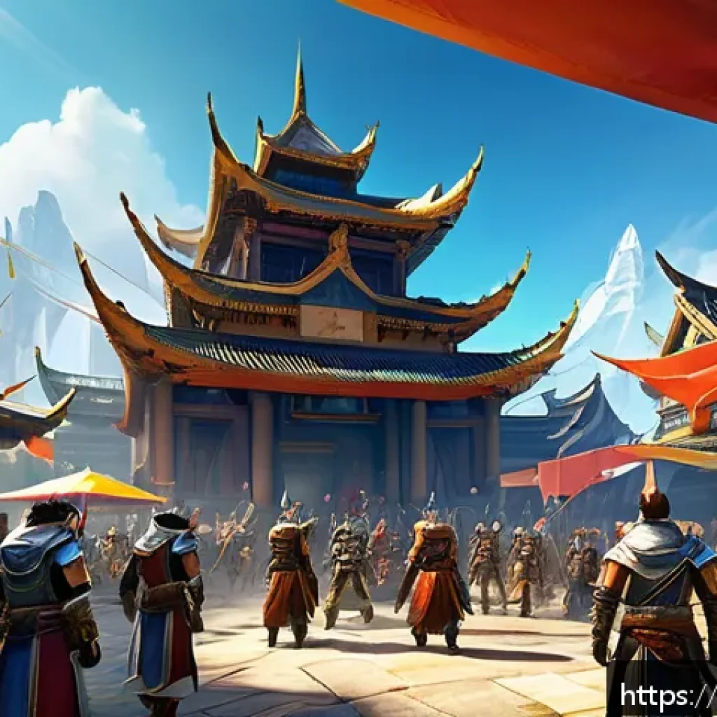 리니지 서버별 차이 분석 - A bustling high-population MMORPG server scene showing a vibrant in-game city marketplace filled wit...