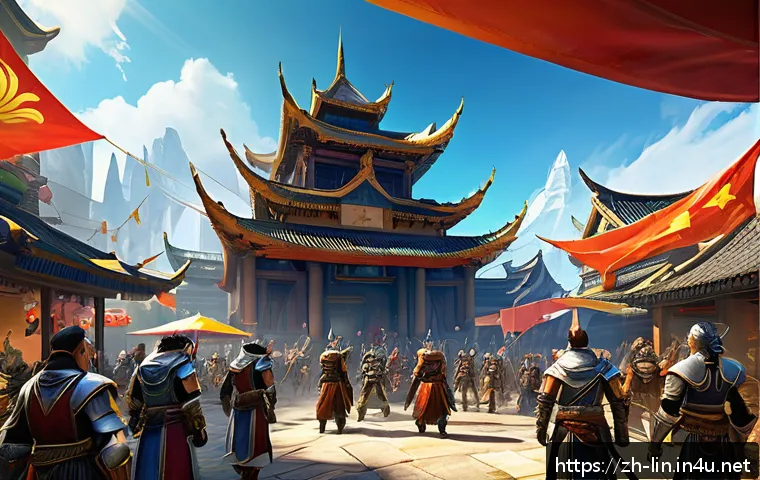 리니지 서버별 차이 분석 - A bustling high-population MMORPG server scene showing a vibrant in-game city marketplace filled wit...