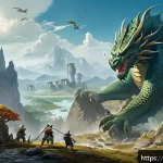 리니지 고급 재료 파밍 가이드 - A detailed fantasy landscape depicting the outskirts of a dragon&rsquo;s lair, featuring moderately levele...