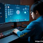 리니지 클래스 변경 팁 - Photorealistic cinematic fantasy game scene, a focused East Asian gamer at a sleek desktop setup stu...