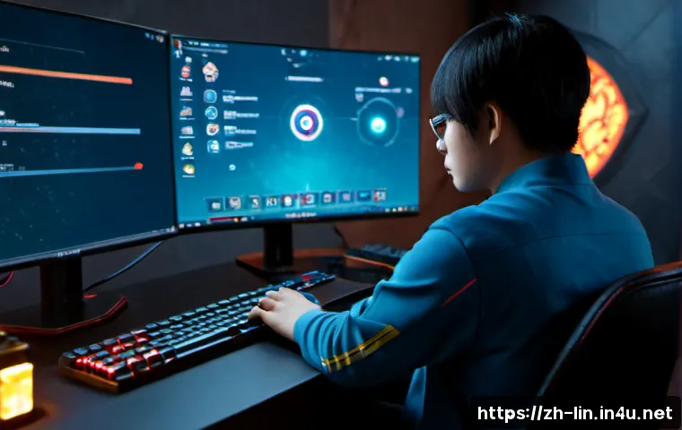 리니지 클래스 변경 팁 - Photorealistic cinematic fantasy game scene, a focused East Asian gamer at a sleek desktop setup stu...
