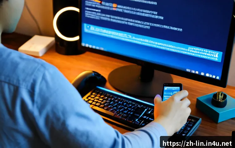 리니지 접속 오류 해결법 - Photorealistic home office scene, concerned adult gamer troubleshooting a fantasy online game connec...